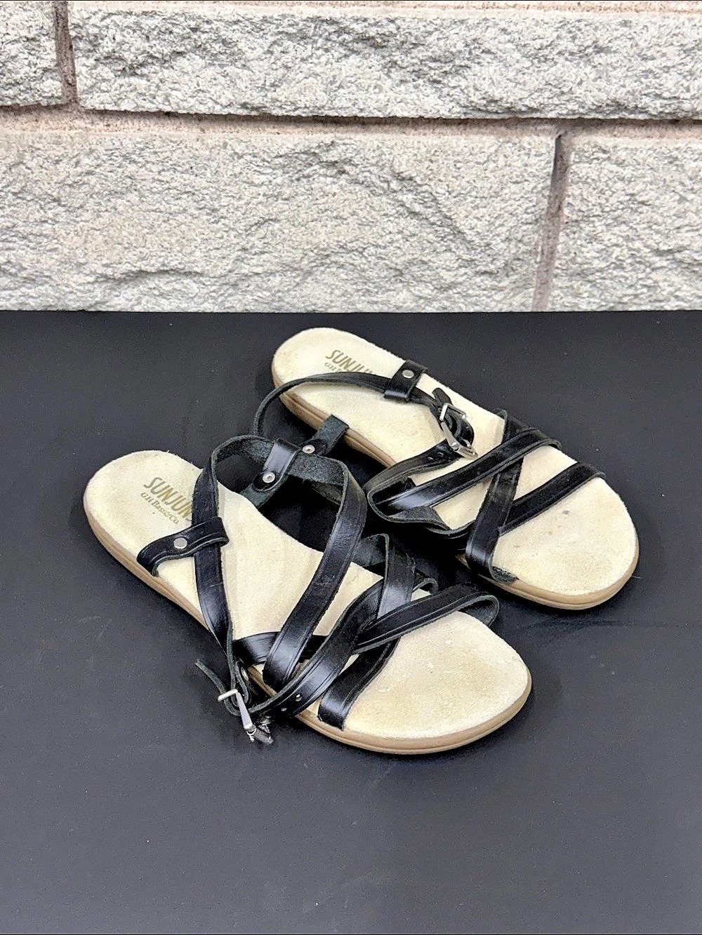 Sunjuns G.H. Bass Black Leather Strappy Gladiator Sandals Women’s Size 7